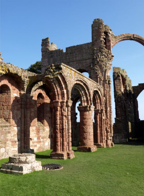 The ruins of a later priory on Lindisfarne, this one destroyed by Tudors rather than Vikings.