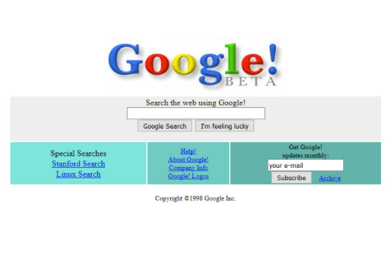 Google en 1998 cuándo sólo contaba con información de la “open web”