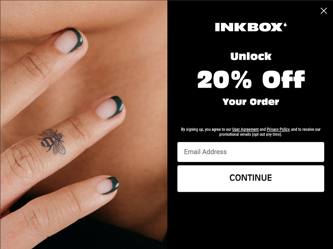 Một pop-up mà Inkbox dùng cho email marketing