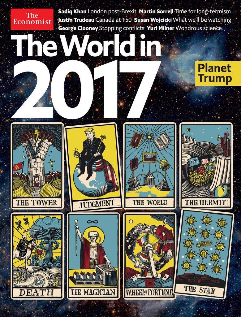Economist 2017 front cover Doom The Economist's "The World in 2017" Makes Grim Predictions Using Cryptic Tarot Cards