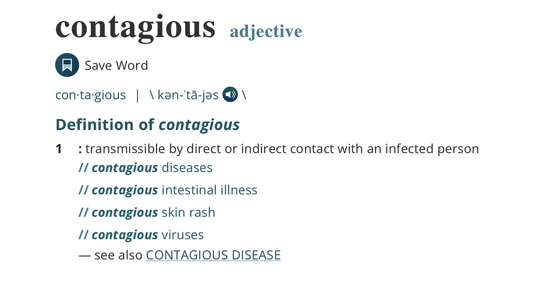 Screenshot of Merriam-Webster definition of "contagious"