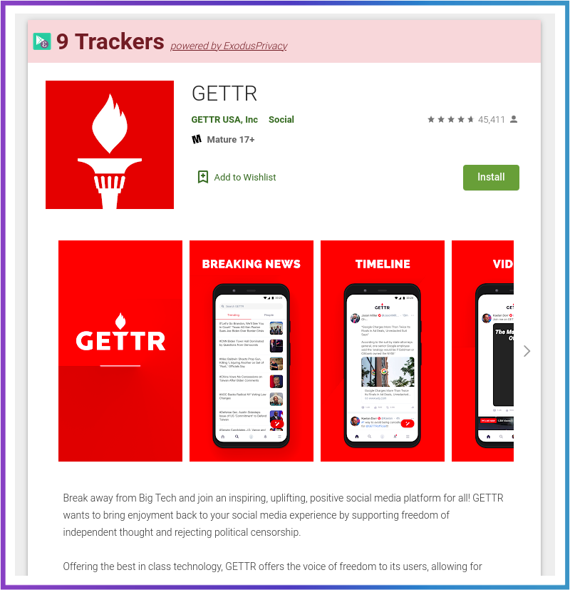 Screenshot: GETTR in Google Play