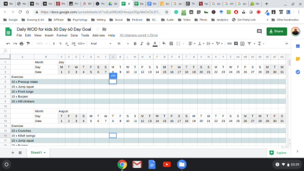 screenshot of a spreadsheet I use for 30-day habit formation