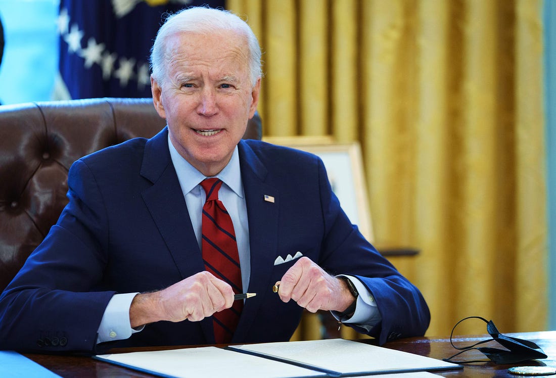 Joe Biden, enjoying his blitz pen on January 28, 2021. (Photo: Getty Images)