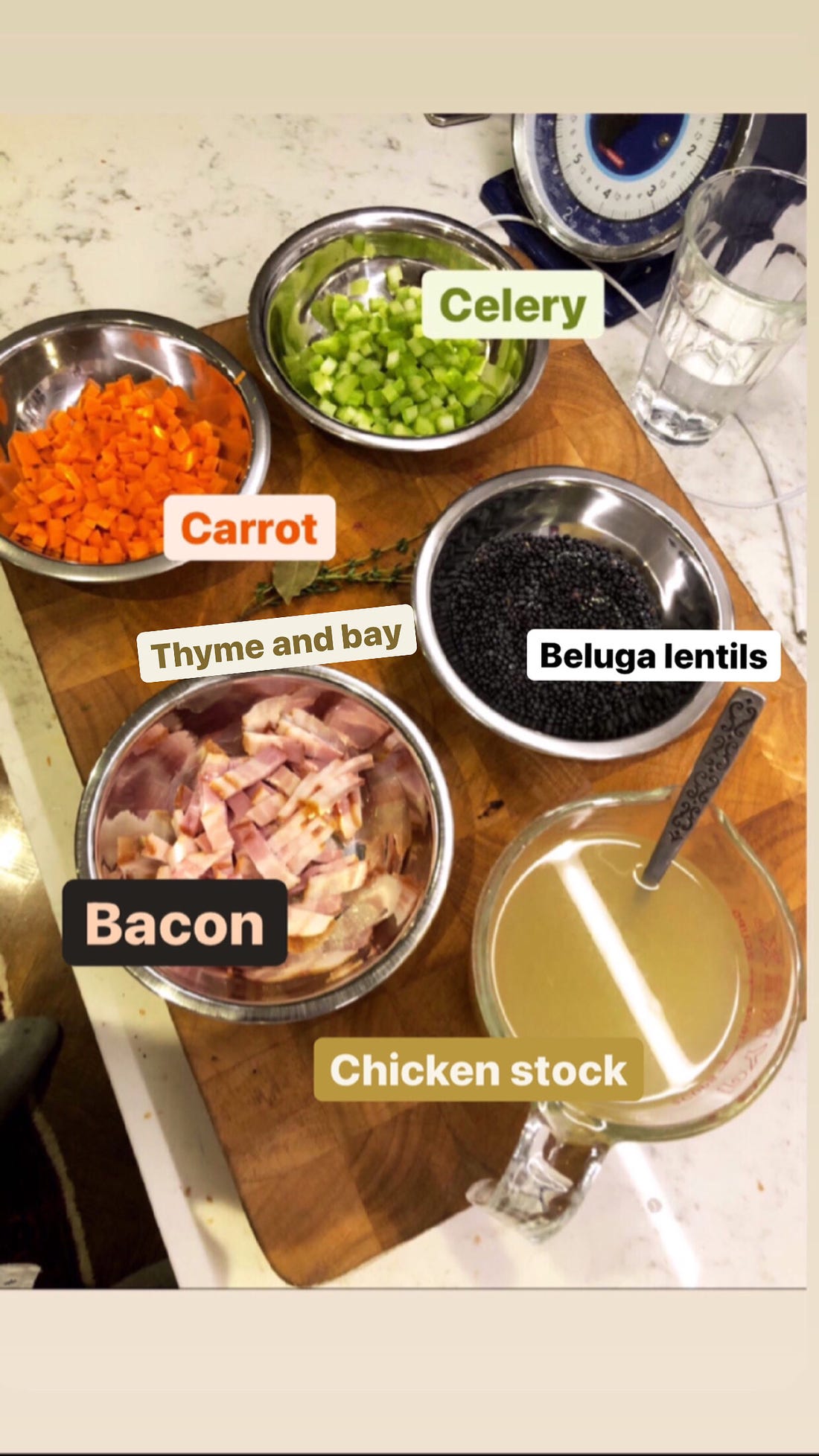 Prepped ingredients in separate bowls