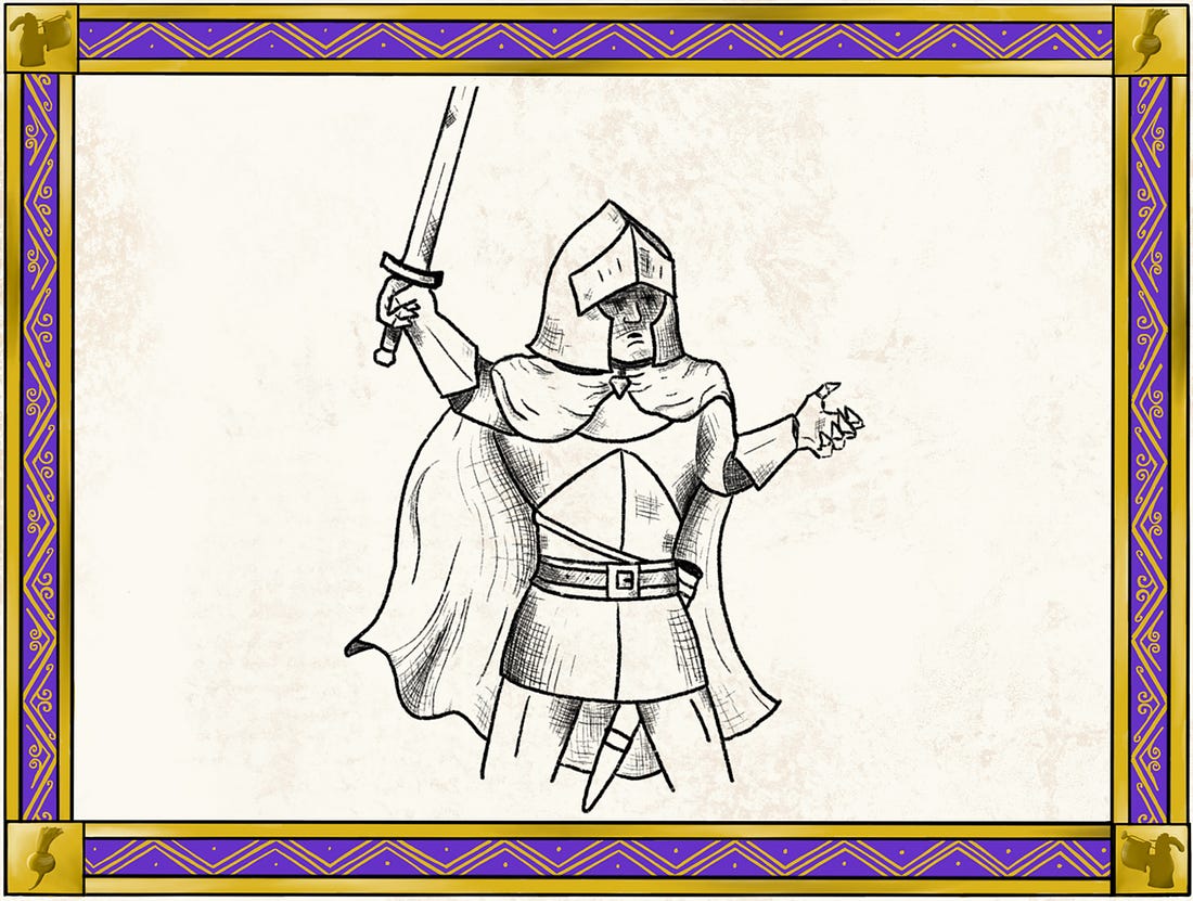 knight holding sword aloft