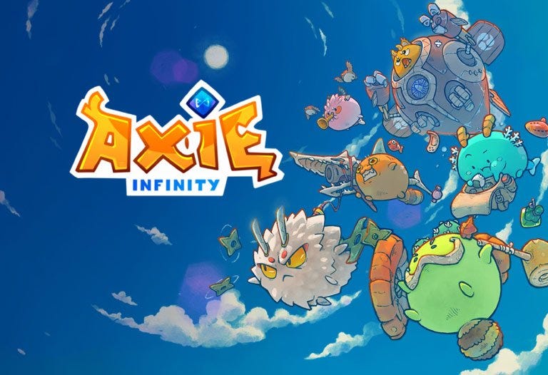 Characters from Axie Infinity next to the game's logo (Axie Infinity)