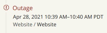 Hacker News' status page showing that there was an outage during the time when my comment was generating the most traffic
