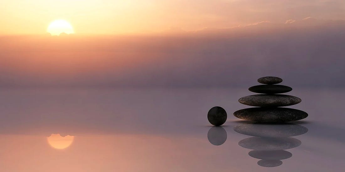 sunset, stacked rocks, reflection