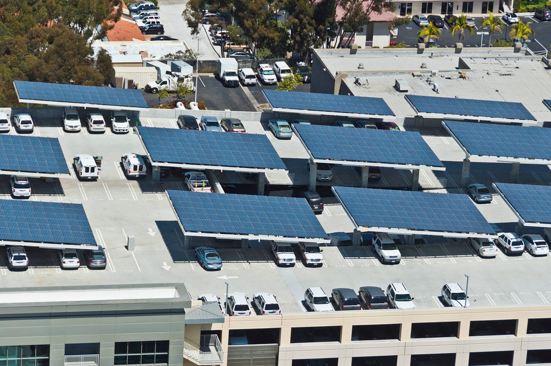 Some distributed solar covering a parking lot. (Photo: Getty Images)