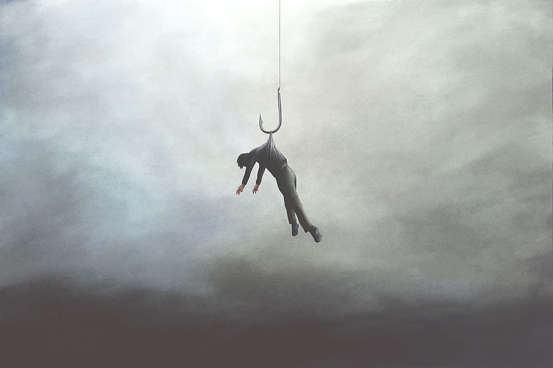 Lifeless Man Dangling on Hook