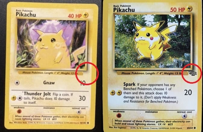 Deux cartes Pikachu de set différents