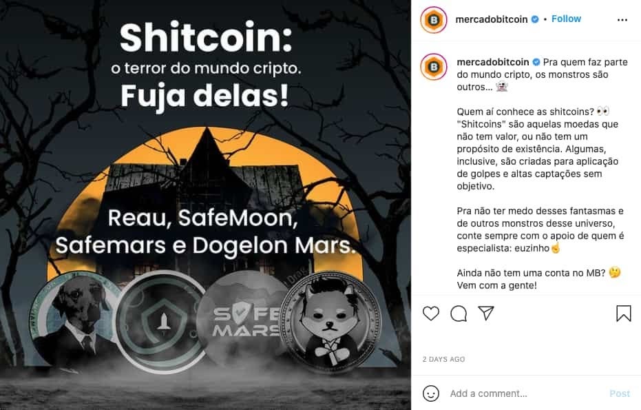 Fuja das shitcoins, diz post do Mercado Bitcoin
