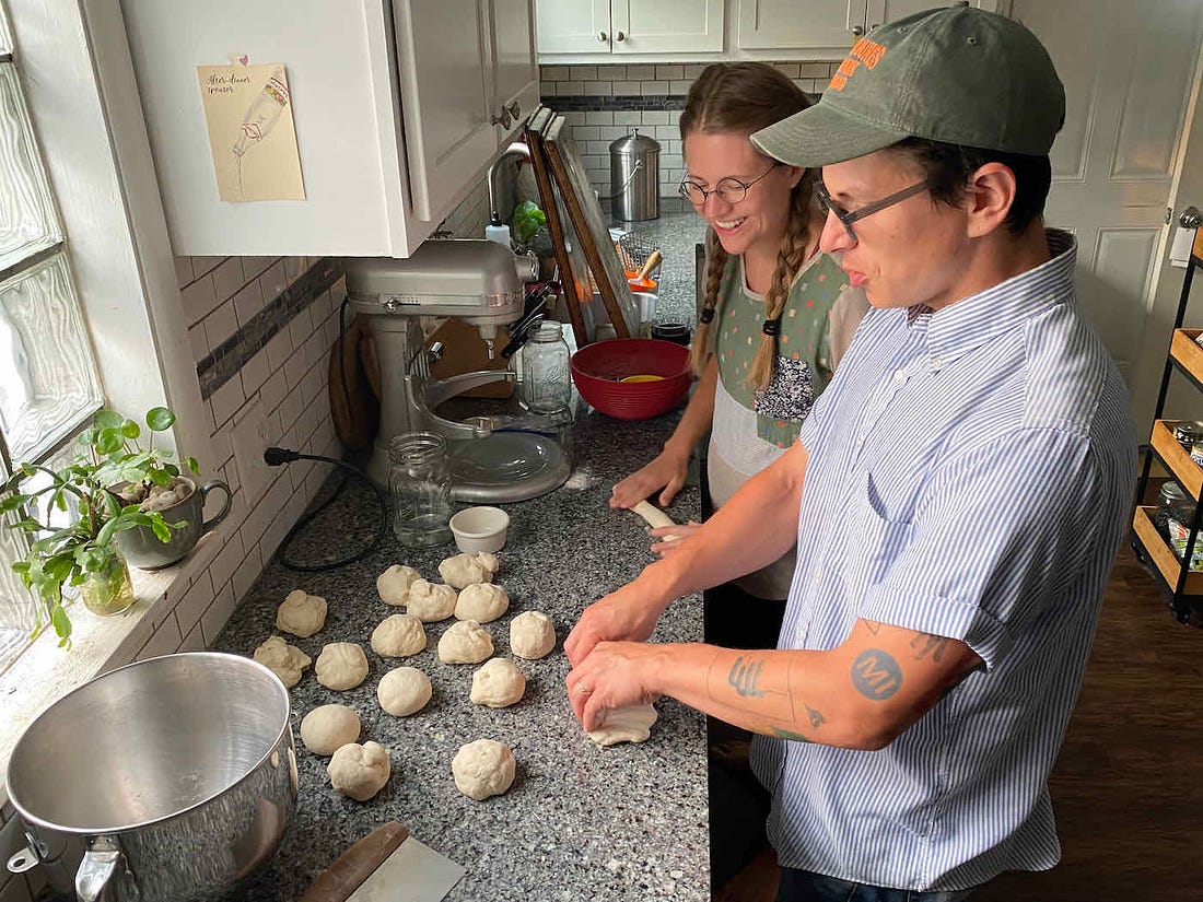 Angela Palumbo Ochoa and Tony Ochoa making bagels