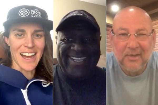Recent videos by, from left, Gwen Jorgensen, Leonard Marshall and Terry Francona available on Cameo, a service that allows fans to buy personalized messages.