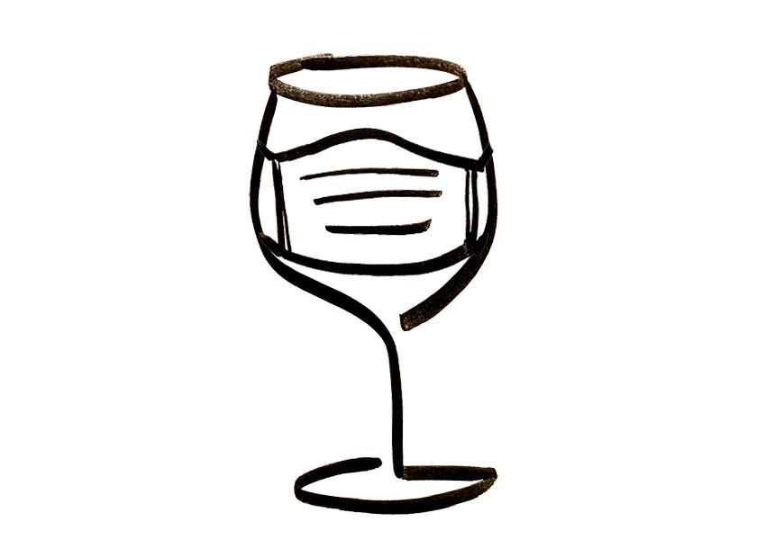 A wine glass wearing a face mask