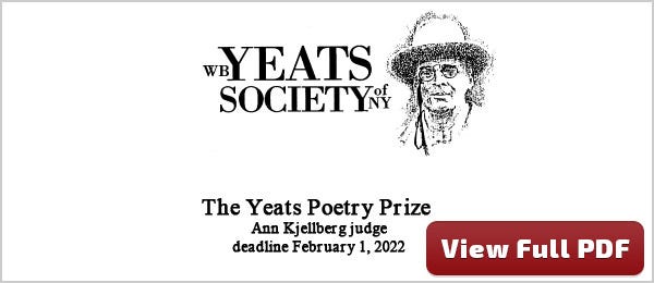 WB Yeats Society of New York flier for the NewPages December 2021 eLitPak
