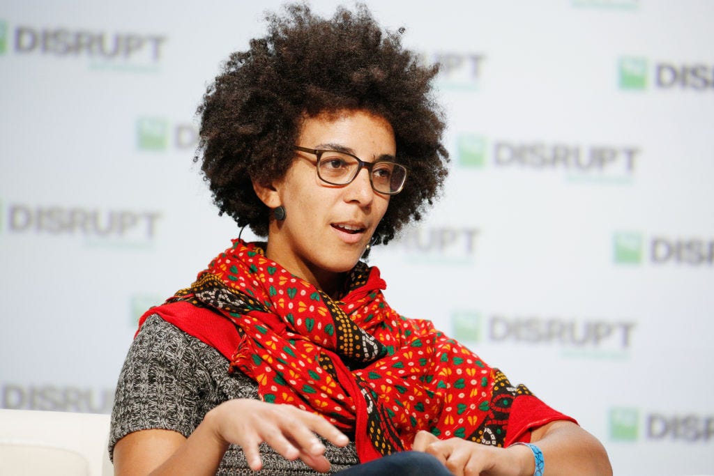 Timnit Gebru, speaking at TechCrunch disrupt in 2018 (Kimberly White/Getty Images)