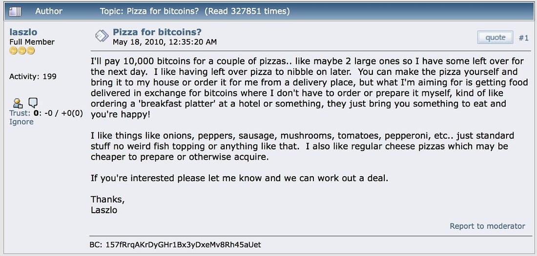 Bitcoin Pizza Day: a 10 años del día en que se pagaron BTC 10.000 por 2  pizzas | Cripto247