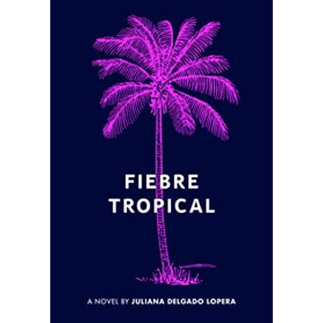 Cover of Fiebre Tropical — Black background with a vibrant magenta palm tree