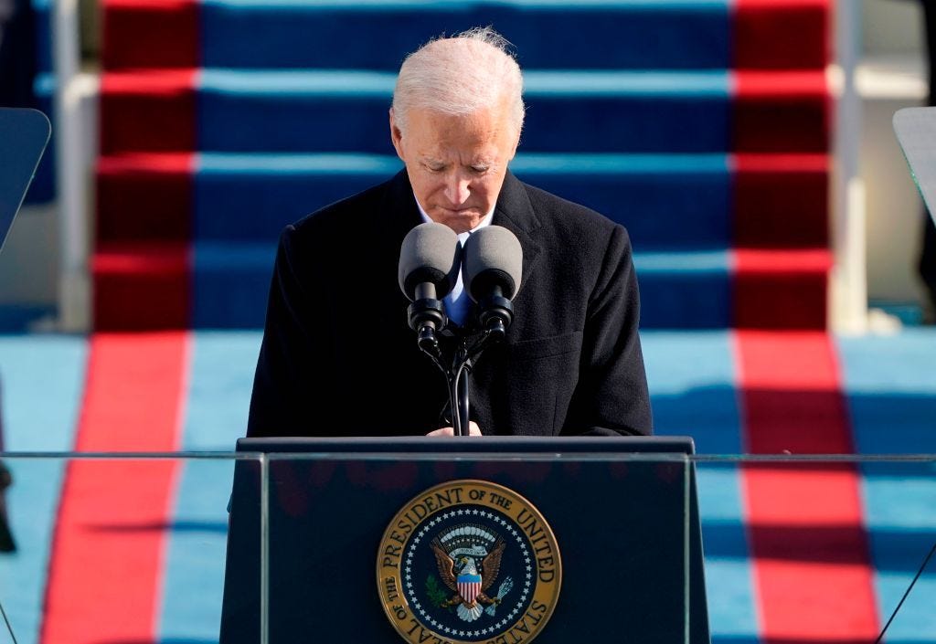 President Joe Biden delivers his inauguration speech Wednesday at the US Capitol. (Patrick Semansky / AFP)
