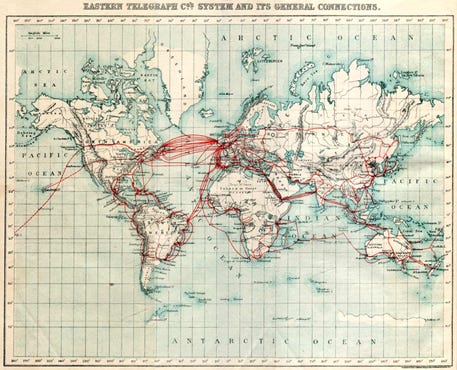 A map of the extensive Imperial British telegraph network from 1901.