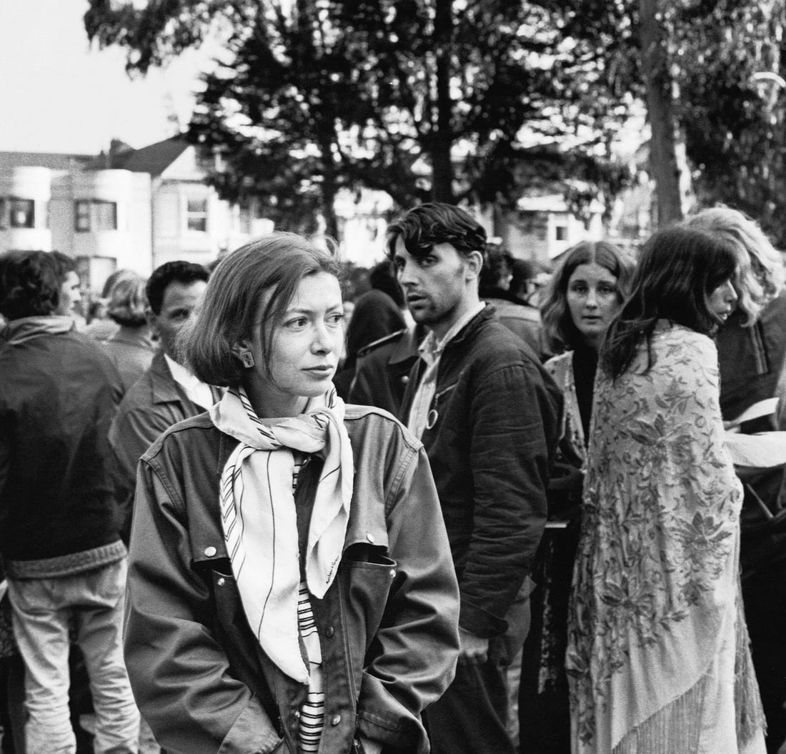 Didion in Golden Gate Park San Francisco in April 1967 reporting the story that became Slouching Towards Bethlehem. That...