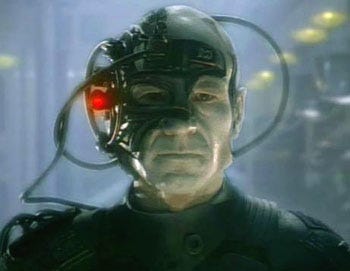 Captain Picard with cybernetic devices on his face
