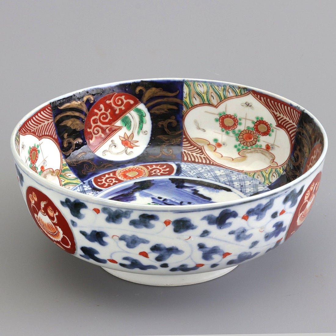 Vividly decorated Japanese serving bowl