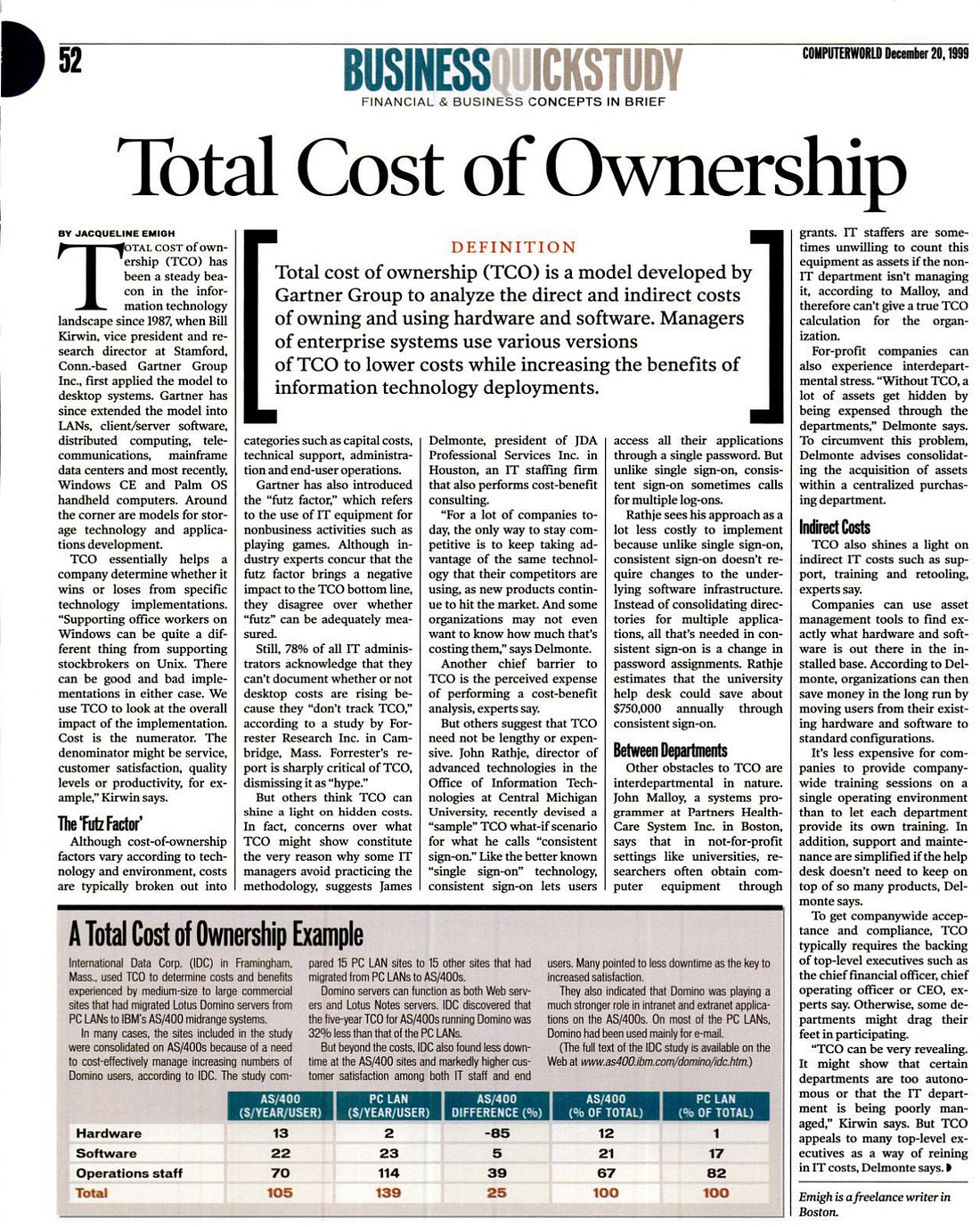 Page of scanned article explaining TCO