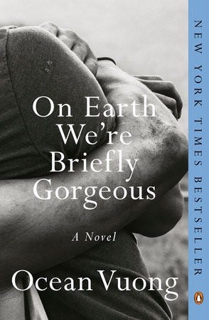 Cover of On Earth We’re Briefly Gorgeous—B&W photos of someone with their arms wrapped around their knees.