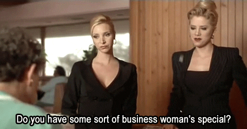 Romy says, "Do you have some sort of business woman's special?" [gif]