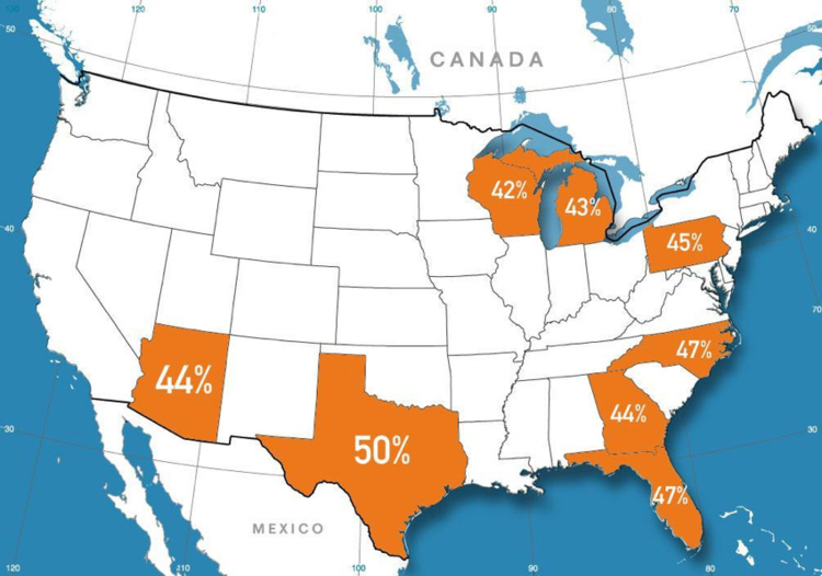 Trump failed to win a state with less than a 40% approval rating.