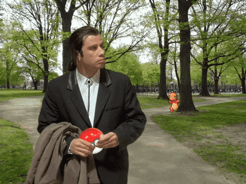 John Travolta is lost in the park looking for Pokemon [gif]