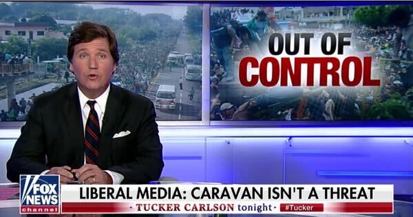 Tucker Carlson discussing the migrant caravan at the southern border, which he repeatedly labeled an invasion.