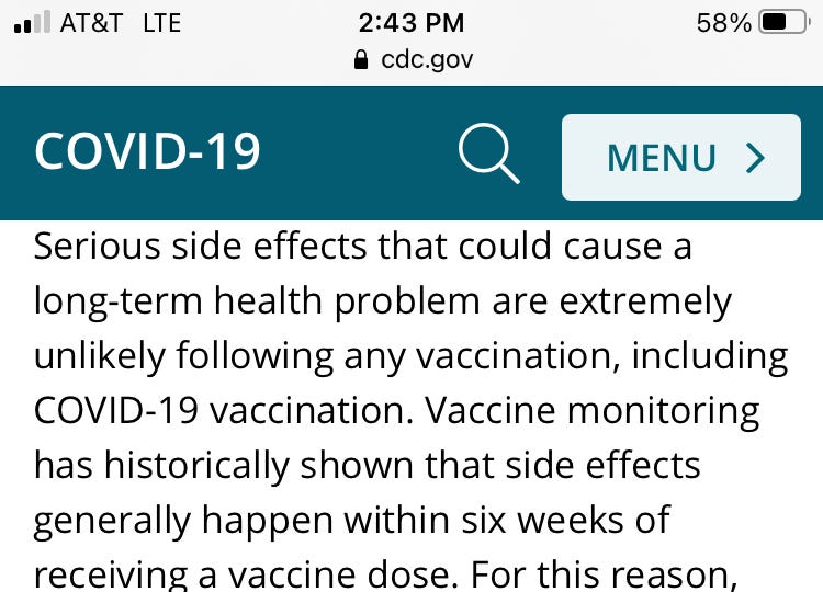 Remember how health authorities said serious vaccine side effects always will be seen fast?