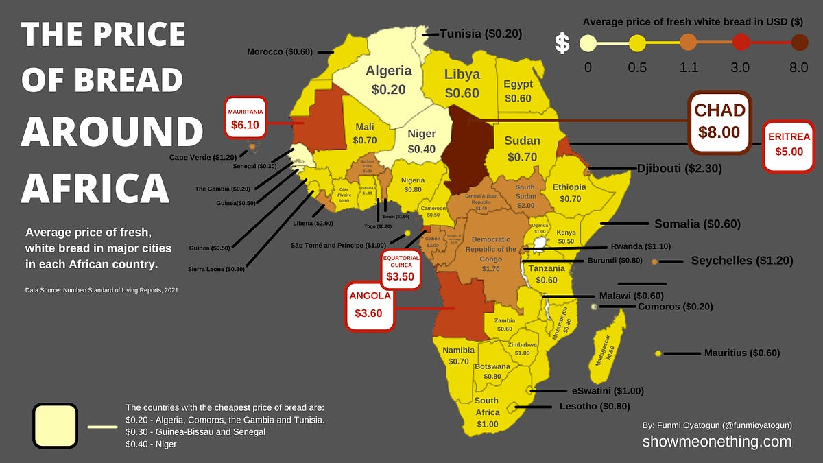 What is the Price of Bread in Each African Country? (Cool Map) by