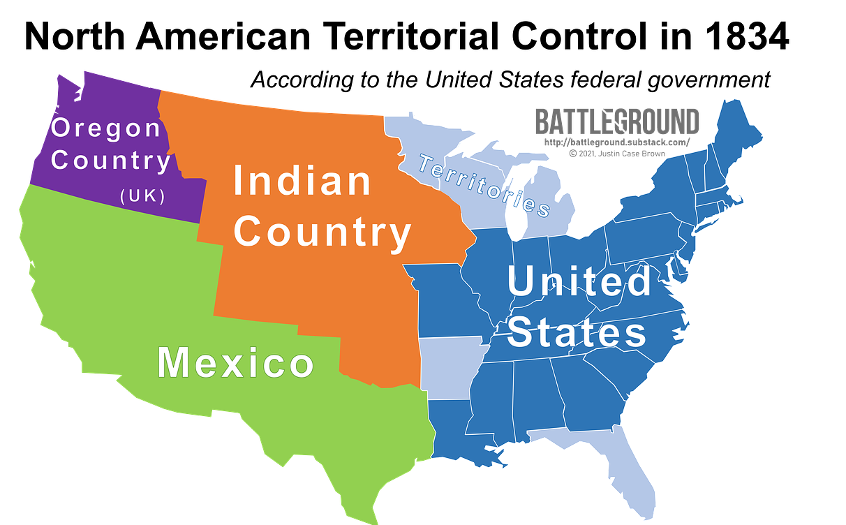 North American Territorial Control in 1834