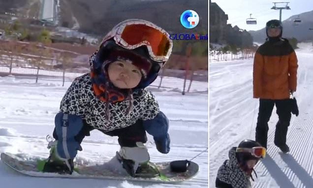 Baby, 11 months, takes internet by storm as she masters snowboarding |  Daily Mail Online