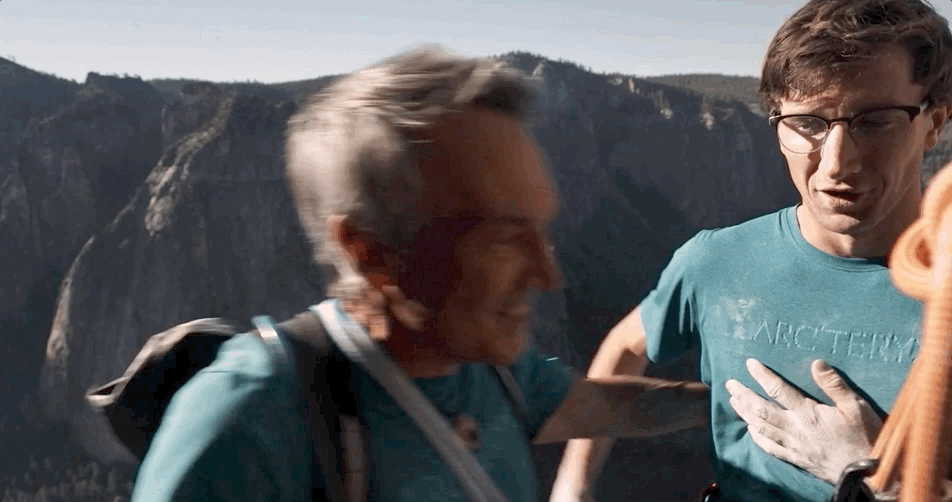 big wall climbing hug gif