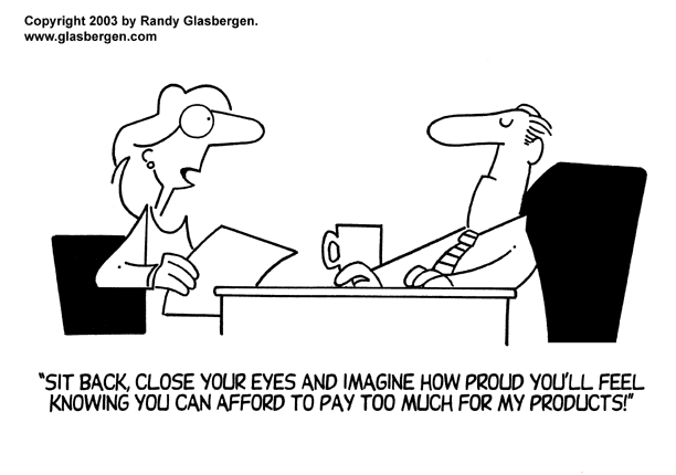 Comics about selling, cartoons about sales, affordable products, discounted prices, engaging your client, product pricing, discounts, sales techniques.