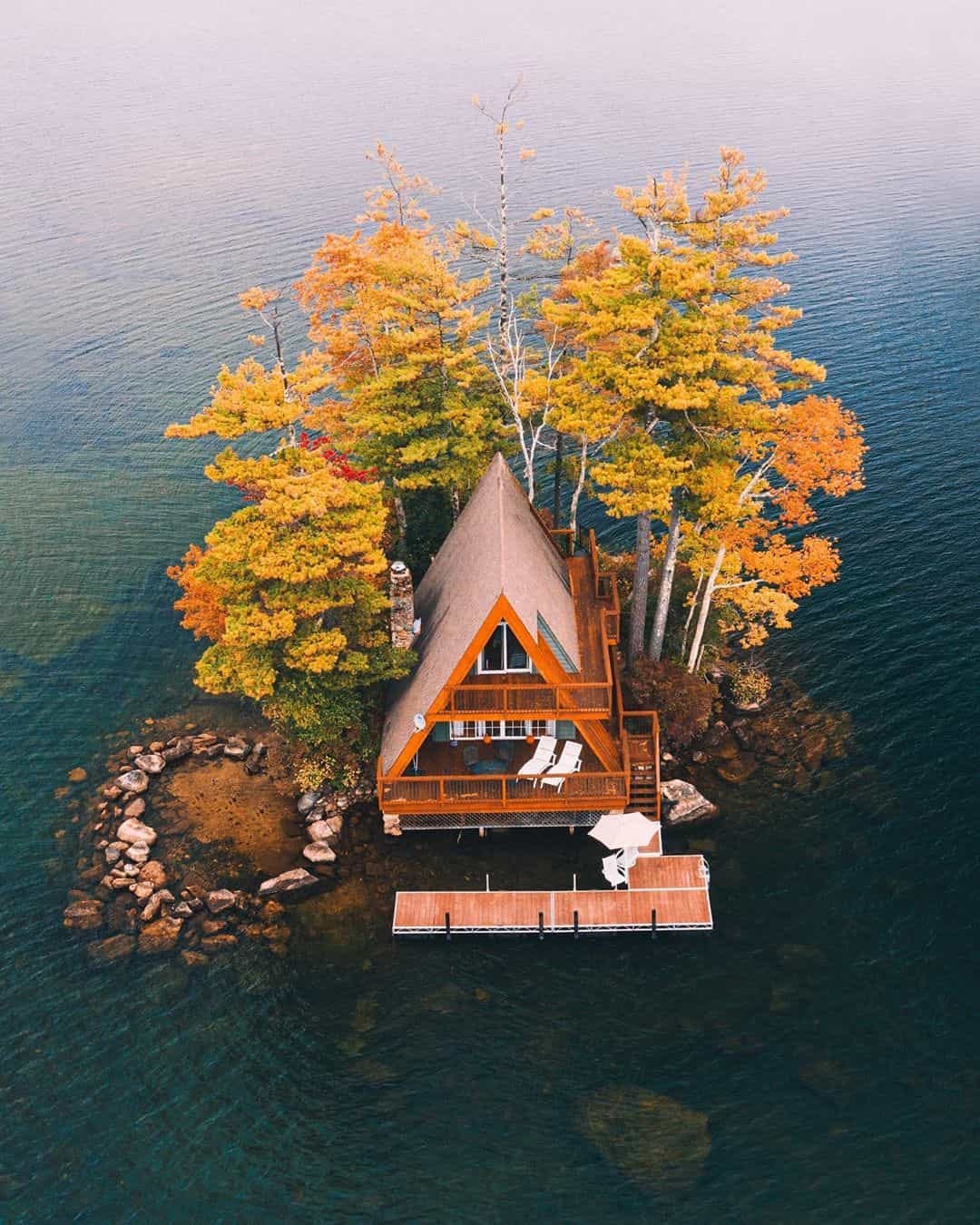 new hampshire island cabin instagram photo