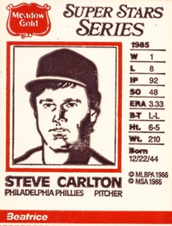 Steve Carlton baseball card (Philadelphia Phillies) 1984 Topps #395