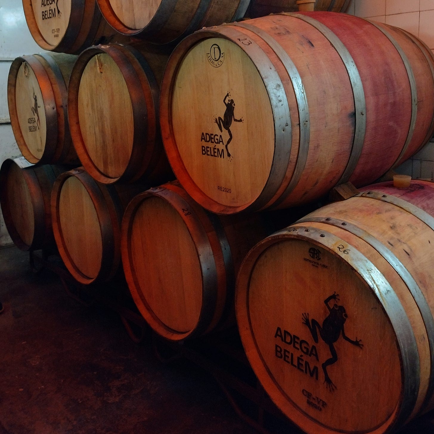 Wine barrels stacked