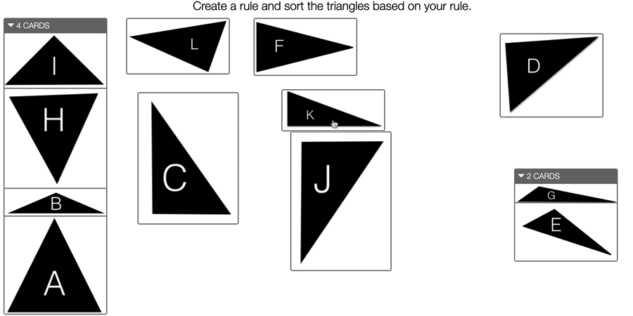 A card sort activity with unlabeled triangles. A card sort activity with unlabeled triangles.