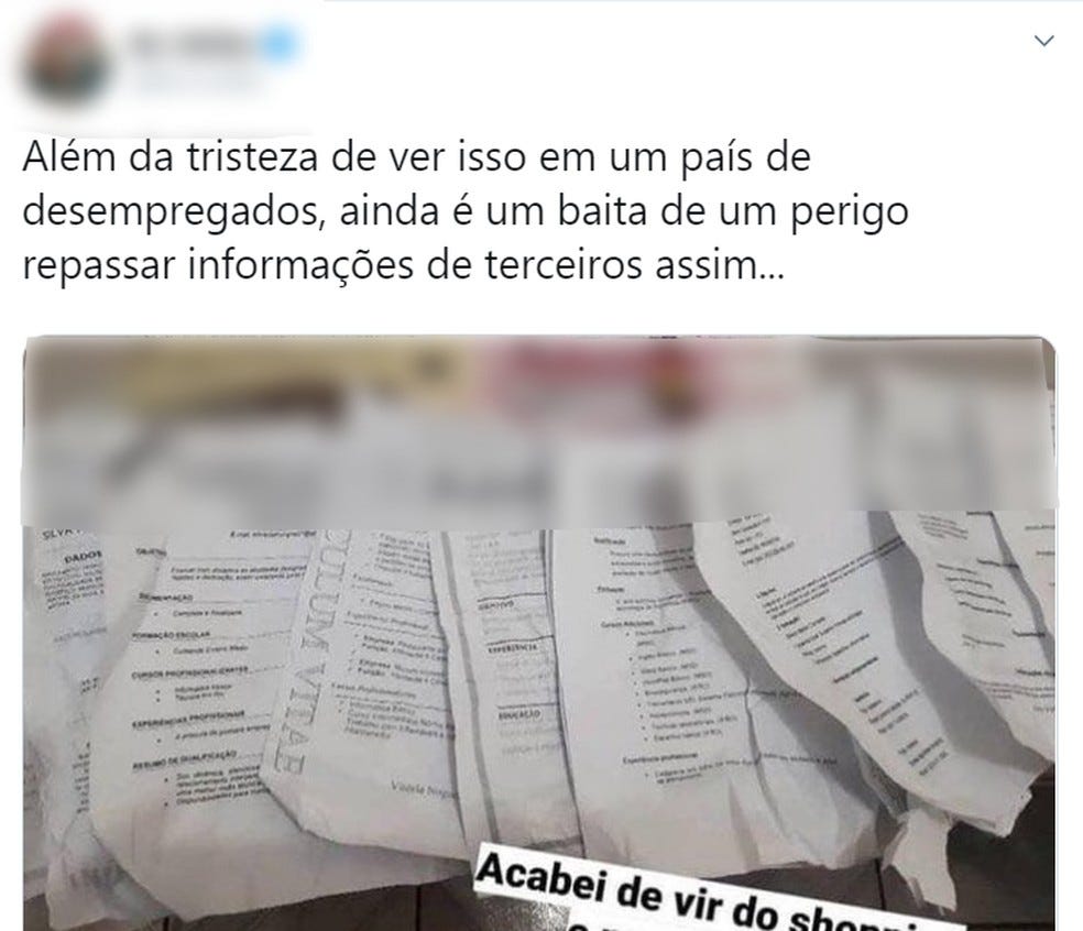 Internautas criticam loja de Porto Velho que embalou produtos com currículos. — Foto: Reprodução/Twitter