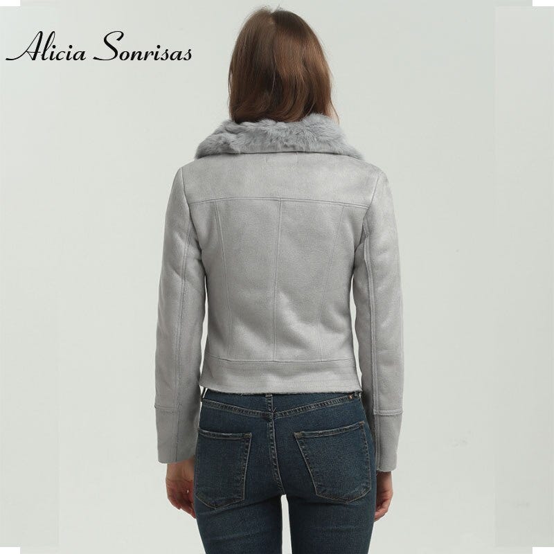 womens suede jacket with fur collar