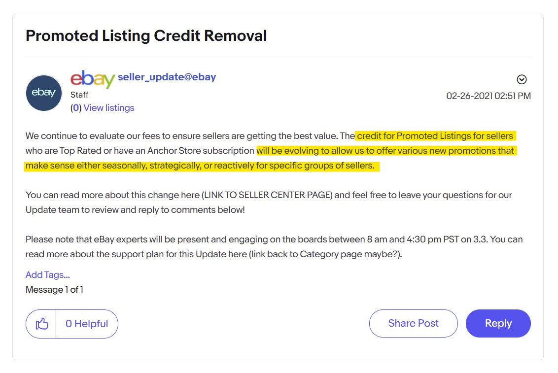 Promoted Listings Credit Removal Draft