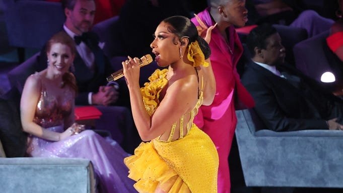 Megan the Stallion performing at the 94th Academy Awards