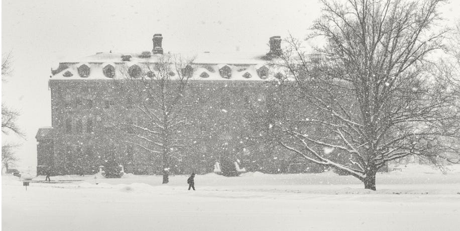 Photo of cornell university in the snow. blizzard conditions. Photo of cornell university in the snow. blizzard conditions.